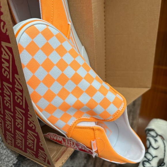 Vans Bright Orange Checkered Slip-Ons - Picture 2 of 4